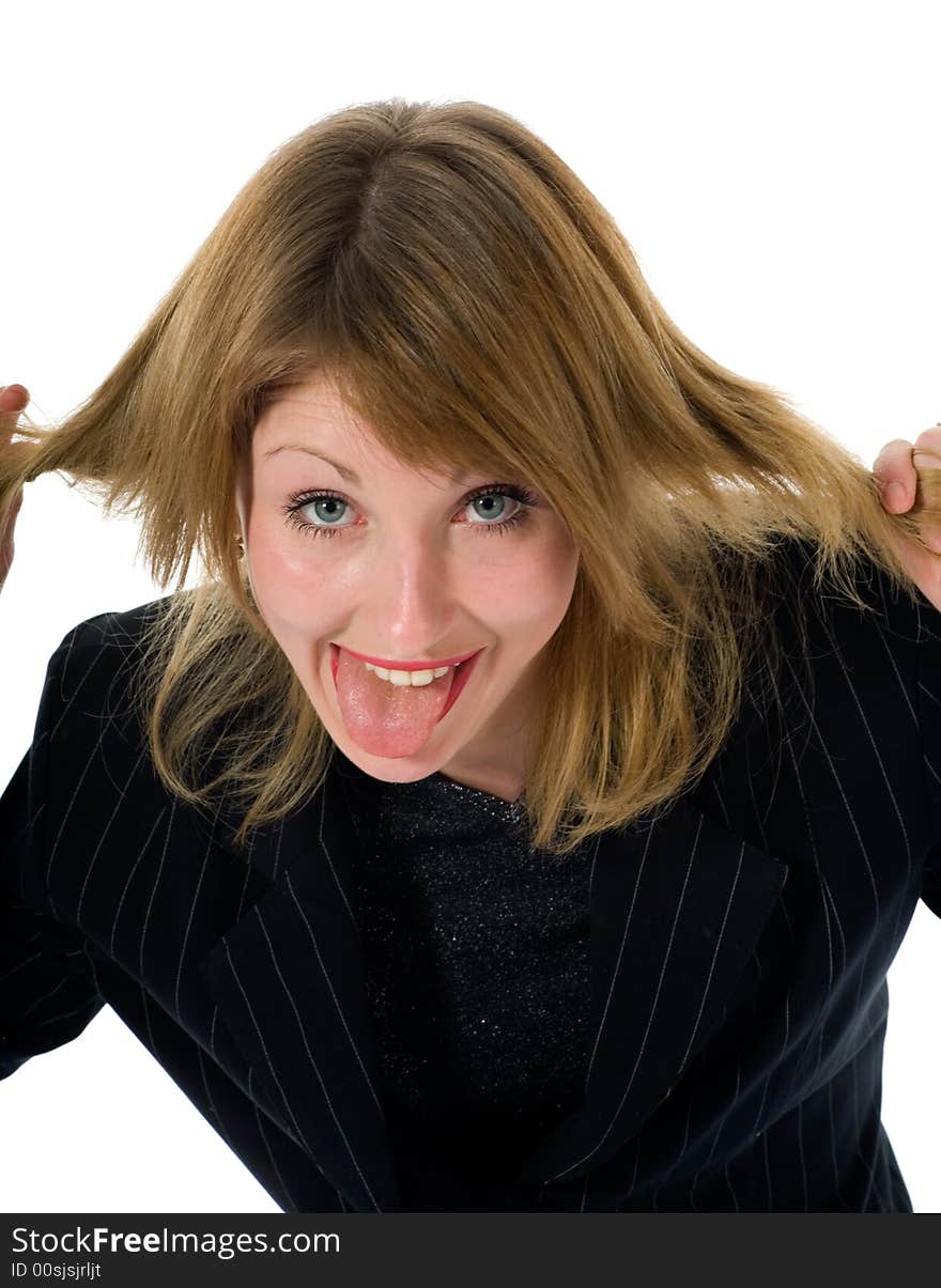 Expressive woman on white background