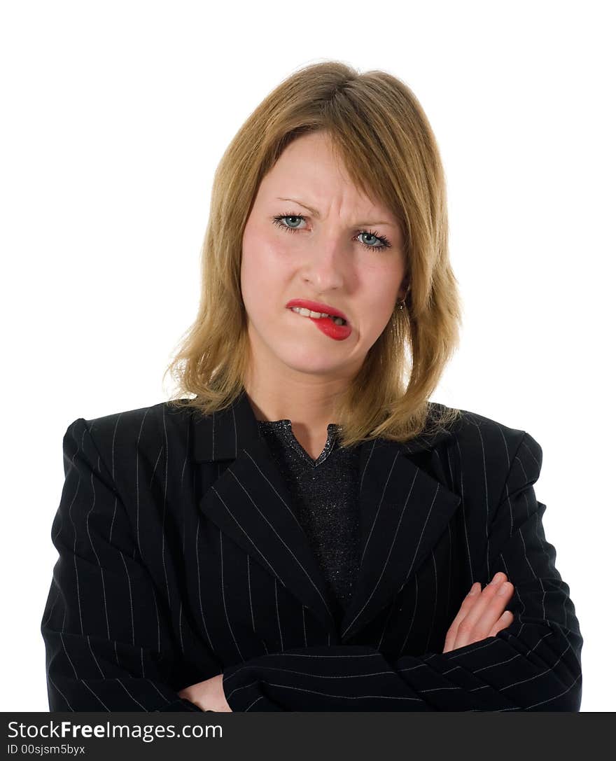 Expressive woman on white background