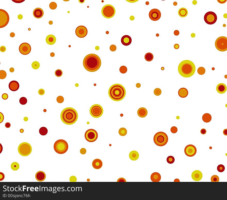 Abstract image containing yellow, orange and red circles over a white background. Abstract image containing yellow, orange and red circles over a white background