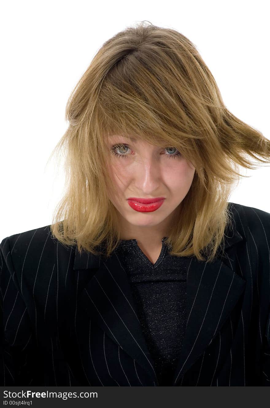 Expressive woman on white background