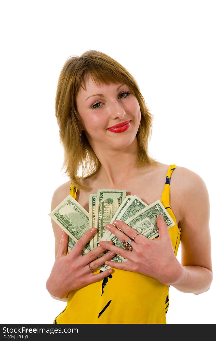 Expressive woman  on white background  shopping. Expressive woman  on white background  shopping