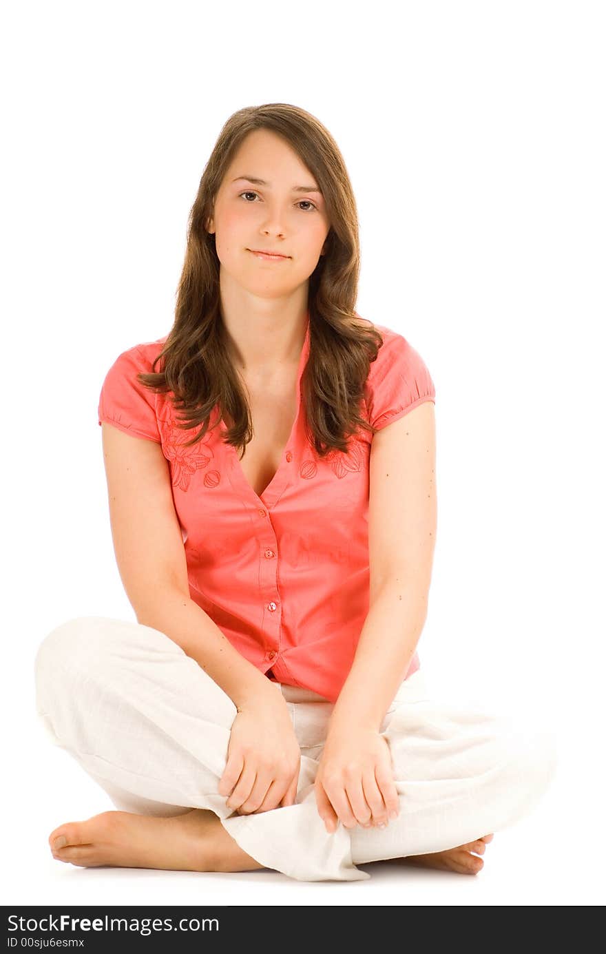 Beautiful teenage girl isolated on white background