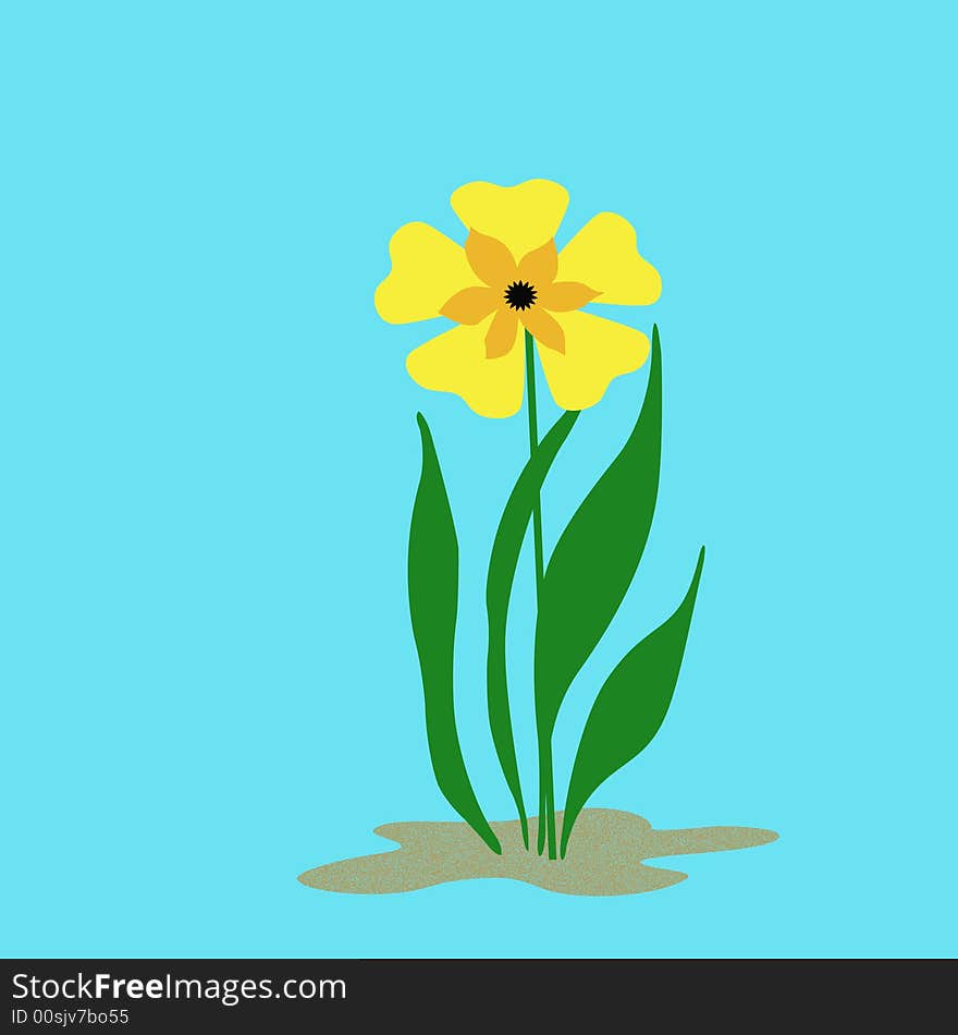 Yellow flower and green leaves on solid background. Yellow flower and green leaves on solid background