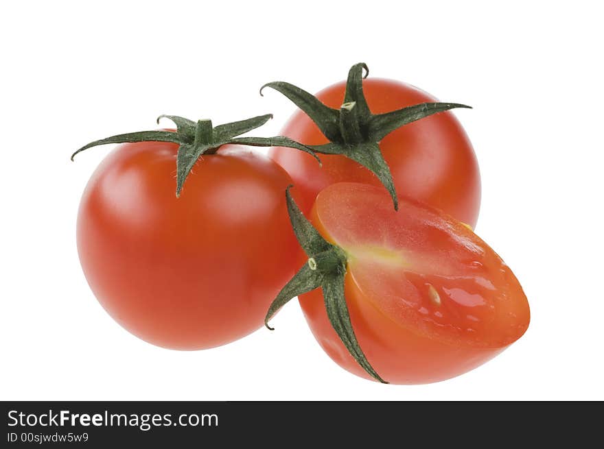 Isolated red ripe tomatoes over white background