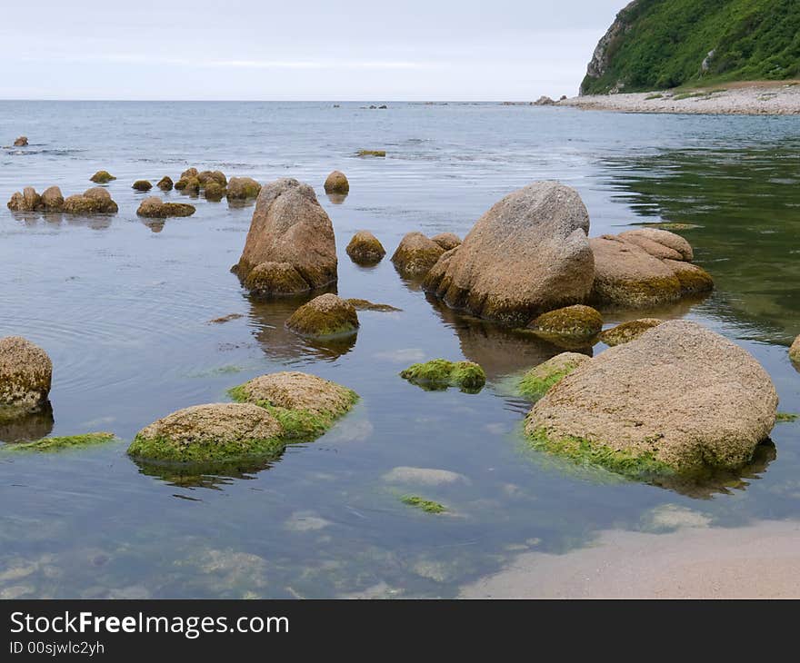 A close-up of the stones in sea. Russian Far East, Primorye. A close-up of the stones in sea. Russian Far East, Primorye.