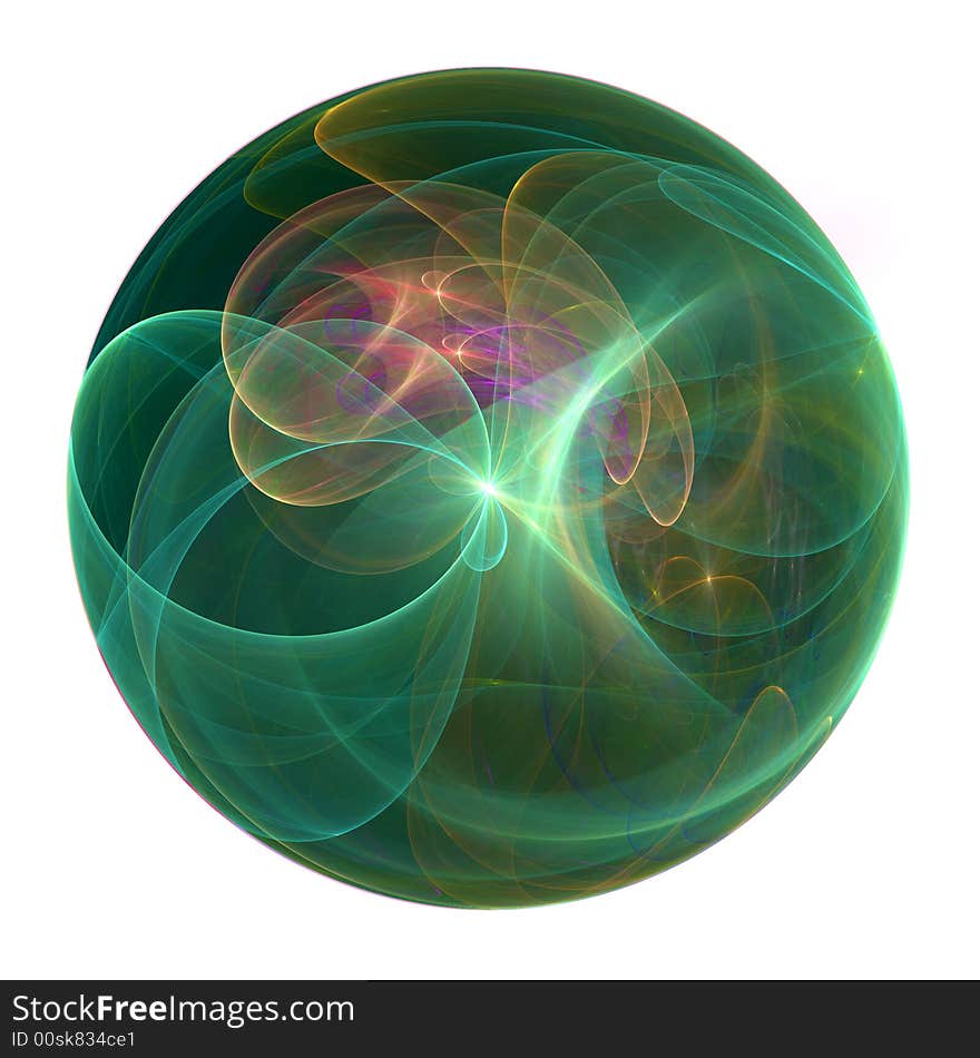 Abstract fractal image resembling a ball containing encapsulated visions