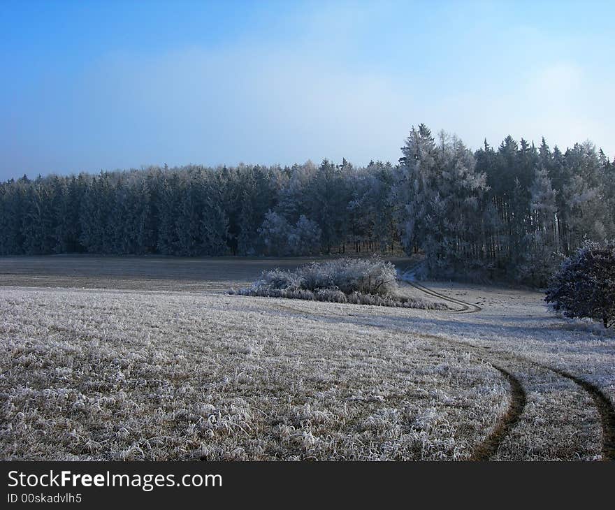 Lonely road in the winter country with a snow and ice. Lonely road in the winter country with a snow and ice