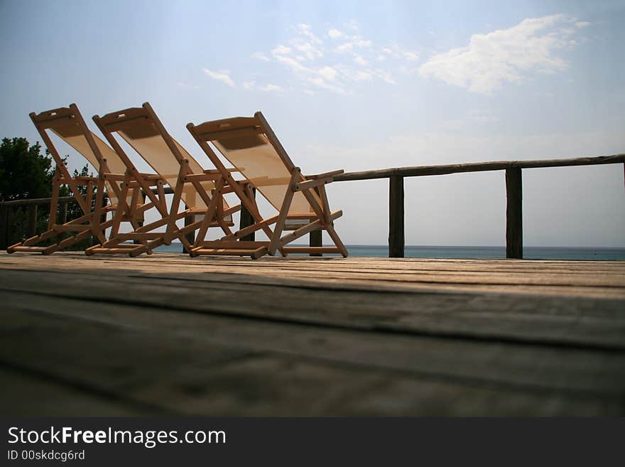 Low shot of three chairs