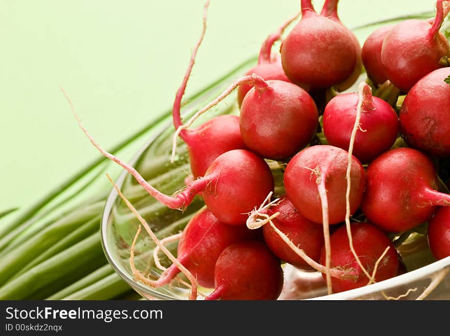 Food series: fresh vegetables, red ripe spring radish