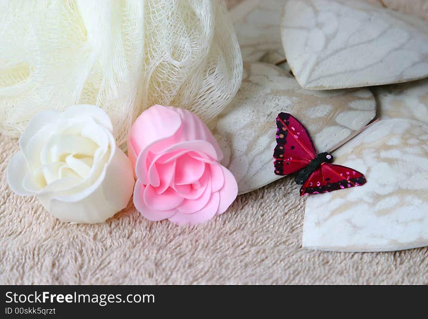 Pink and white flowers made out of Soap. Pink and white flowers made out of Soap