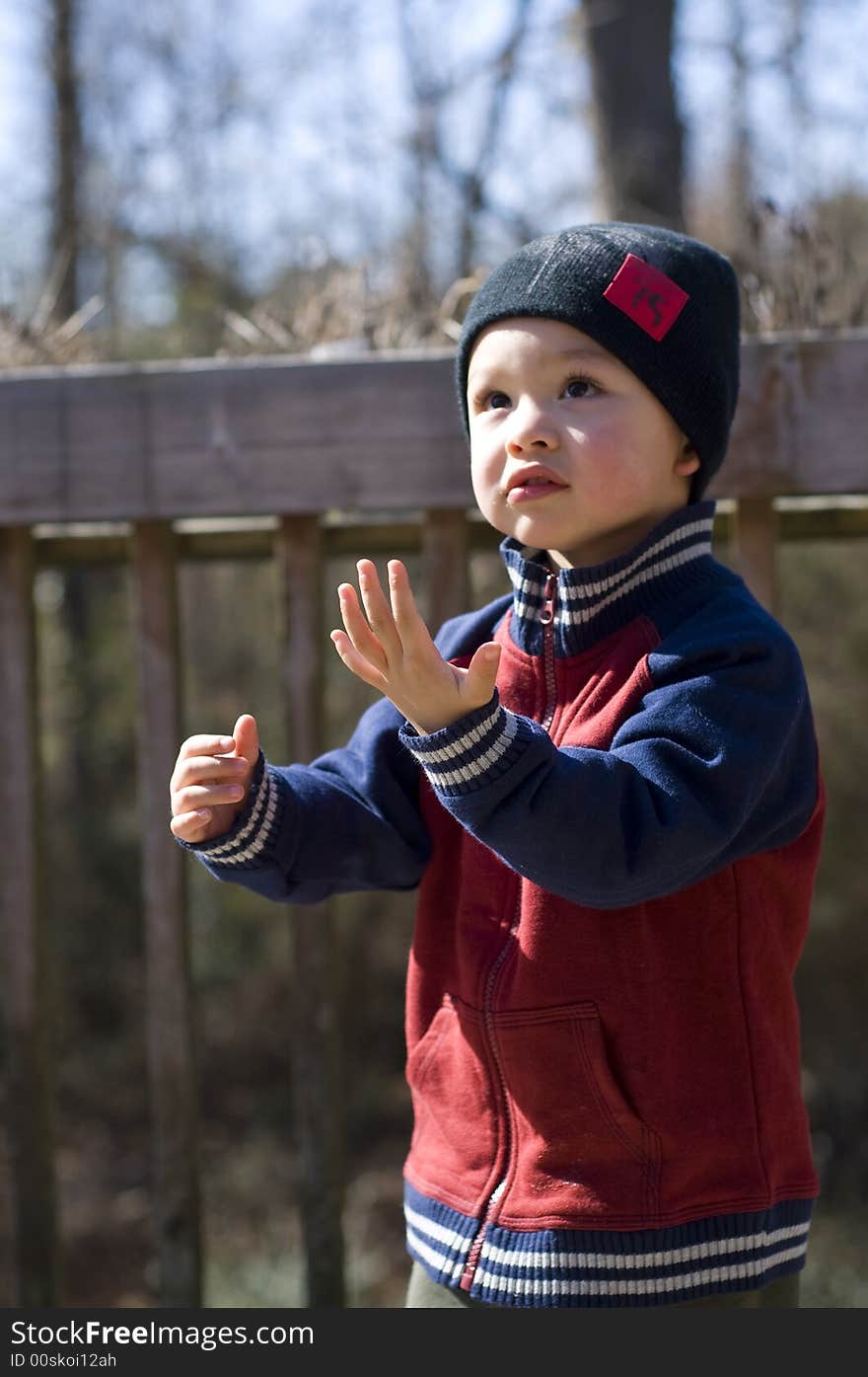 Picture of a cute boy asking for something. Picture of a cute boy asking for something