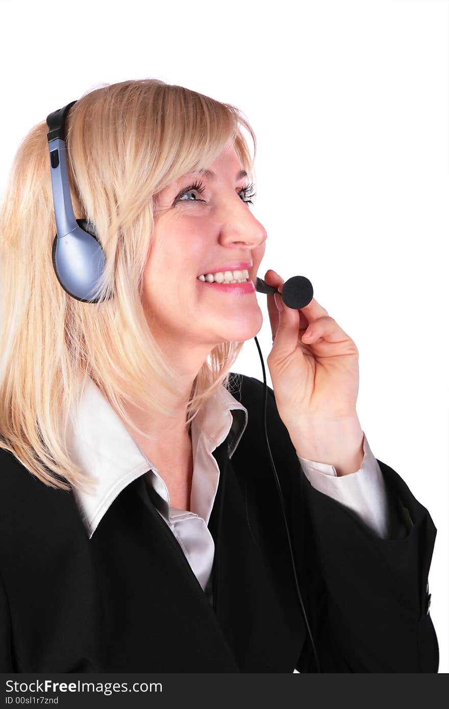 Middleaged woman with headset