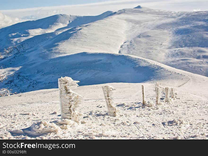 Ice path on the top of the mount in winter resort