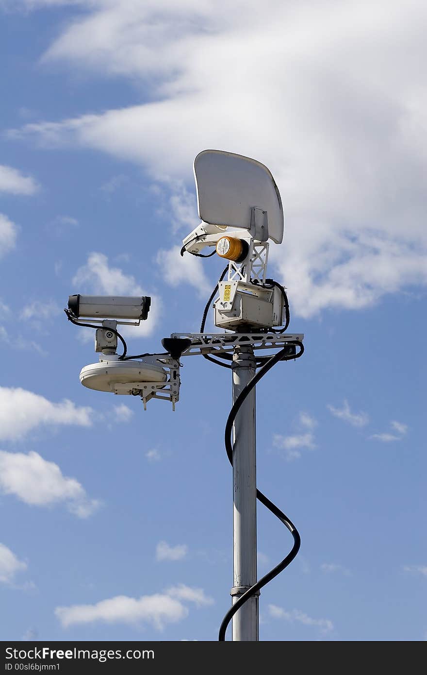 A remote broadcast antenna on a television truck. A remote broadcast antenna on a television truck