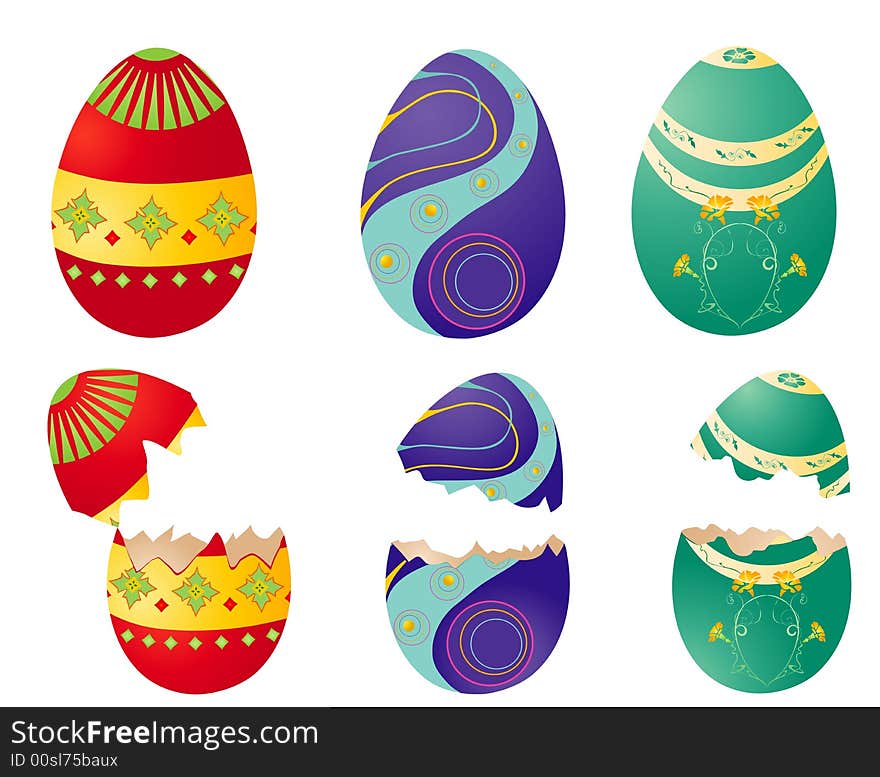 Easter colored eggs isolated- red,blue and green.