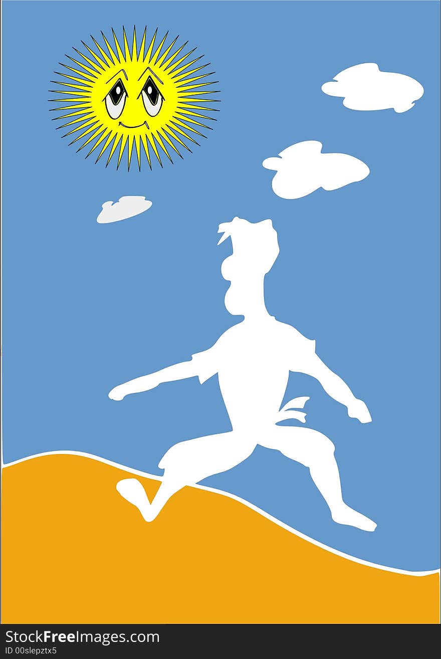 Vector graphics illustration. Symbolize a flying karate man.