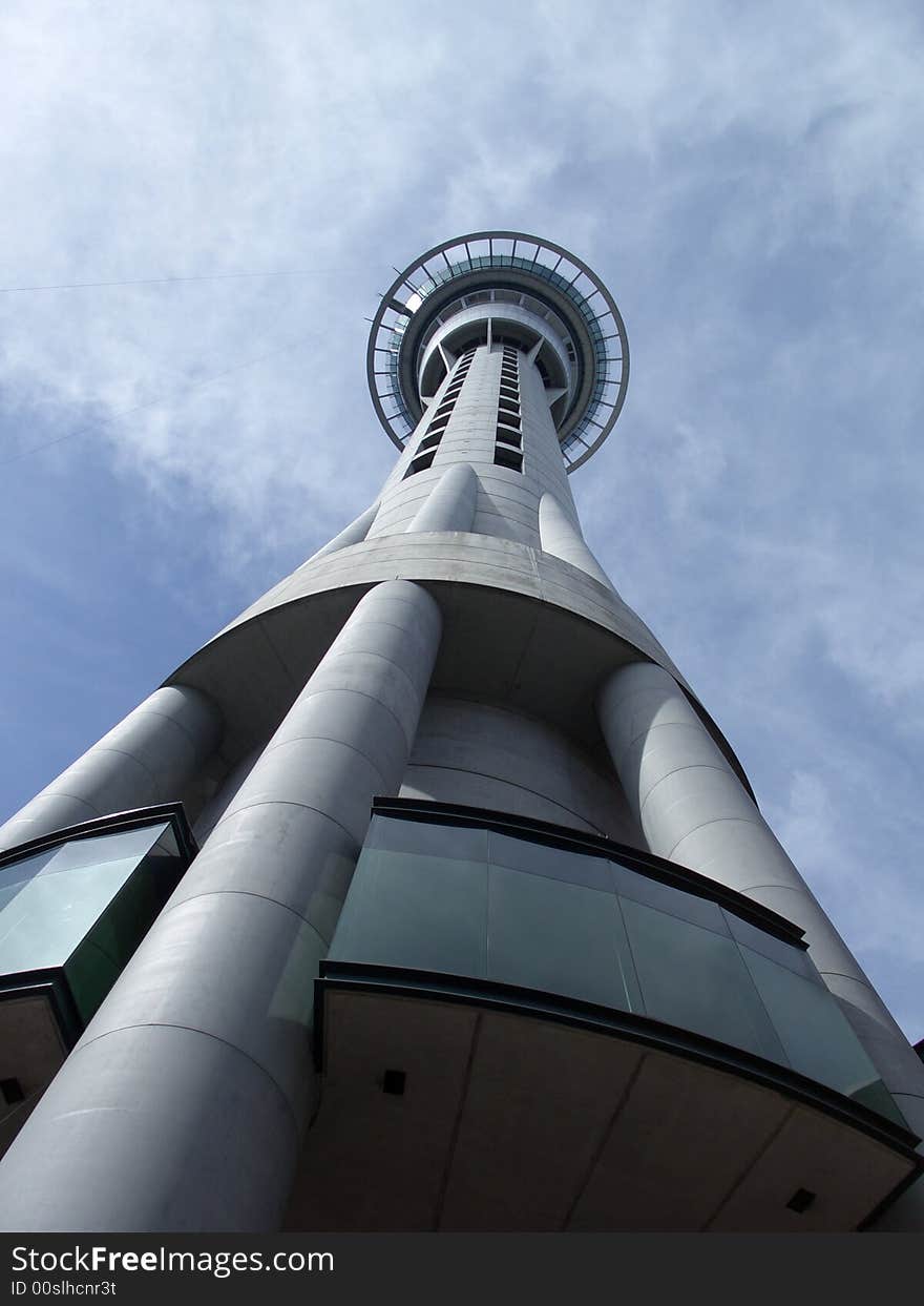 A shot from the base of Auckland's Sky Tower. A shot from the base of Auckland's Sky Tower