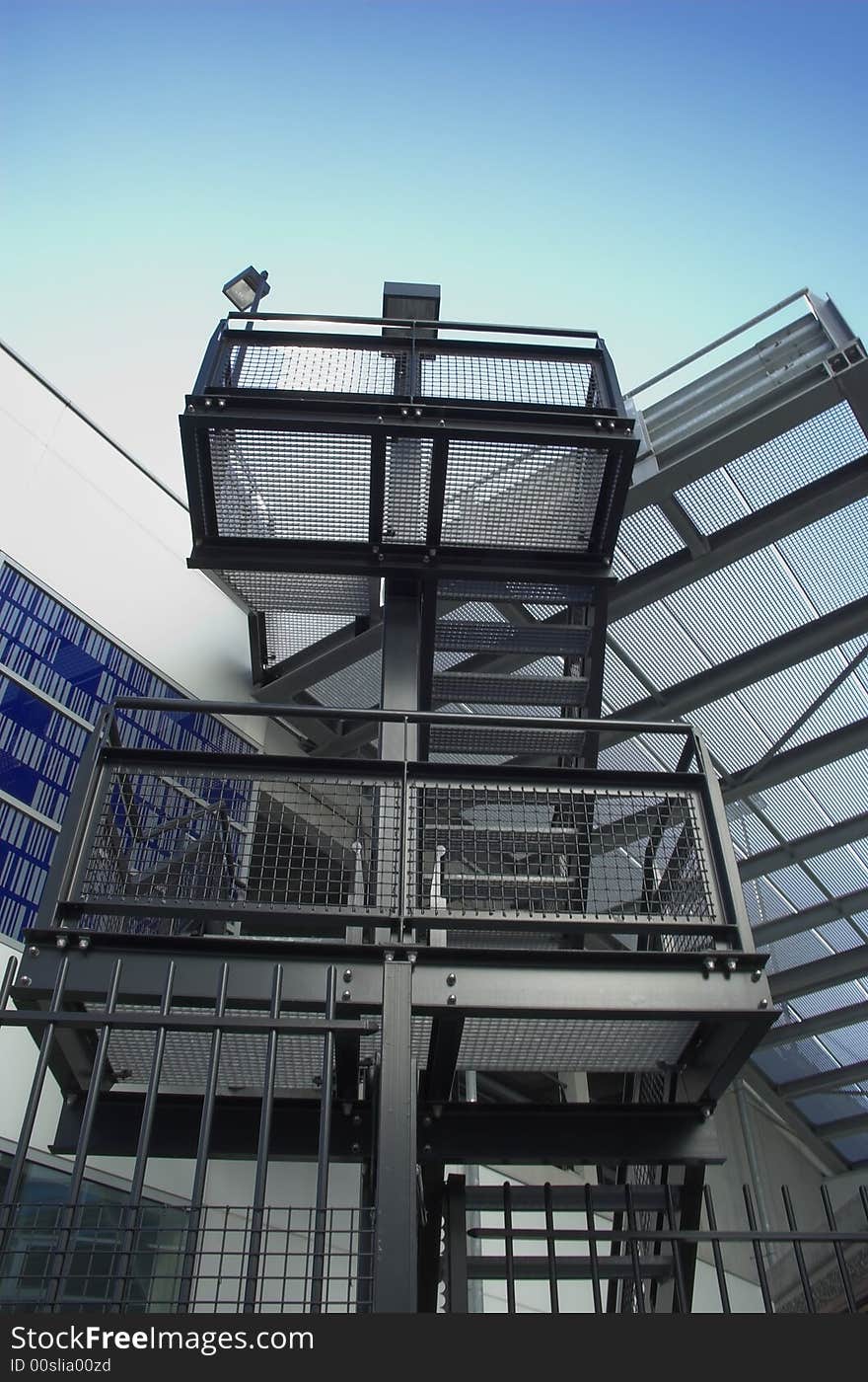 Modern steel staircase of a library building in Rijswijk, Holland