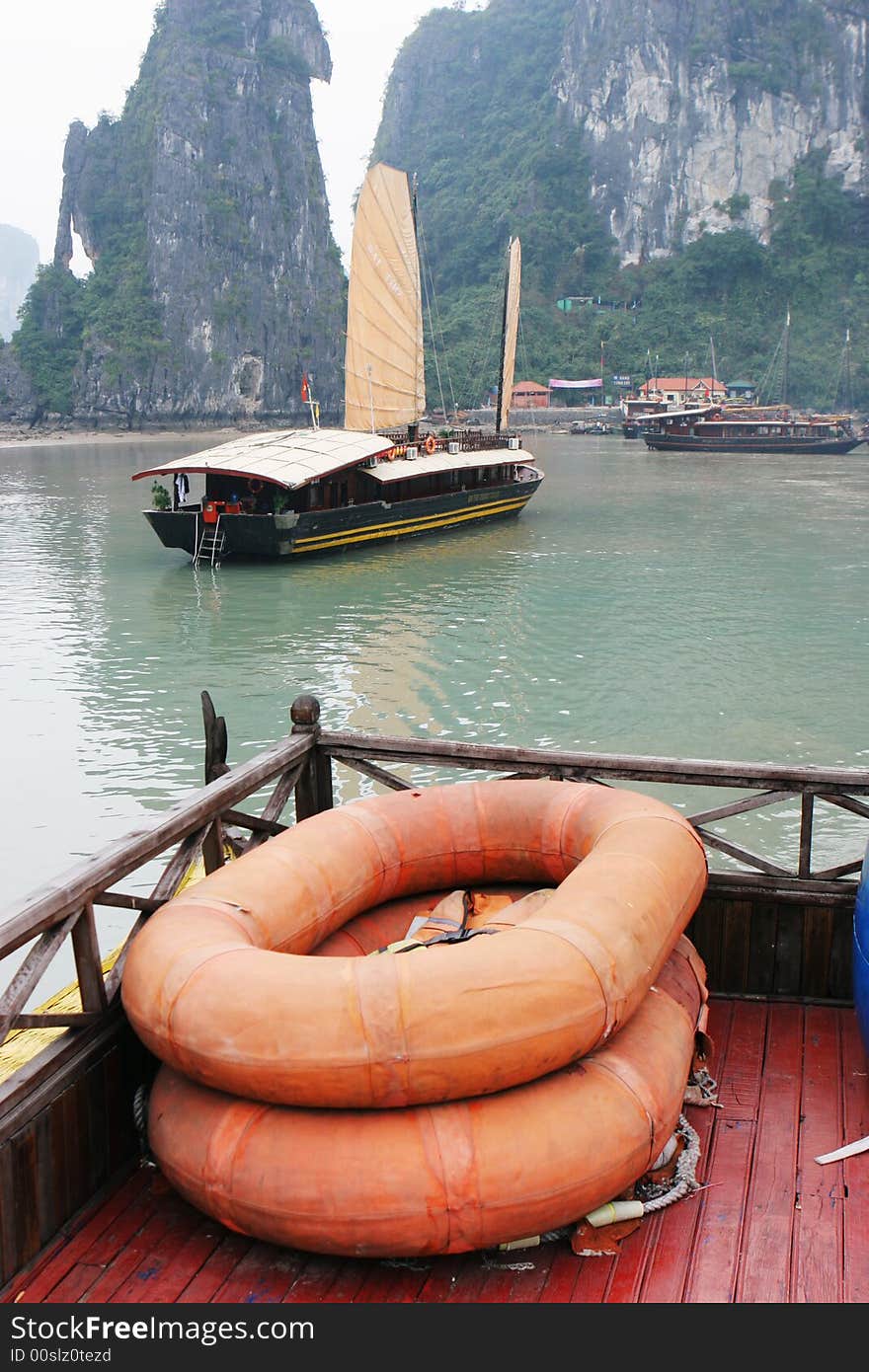 View from a boat in Halong Bay, Vietnam - travel and tourism.