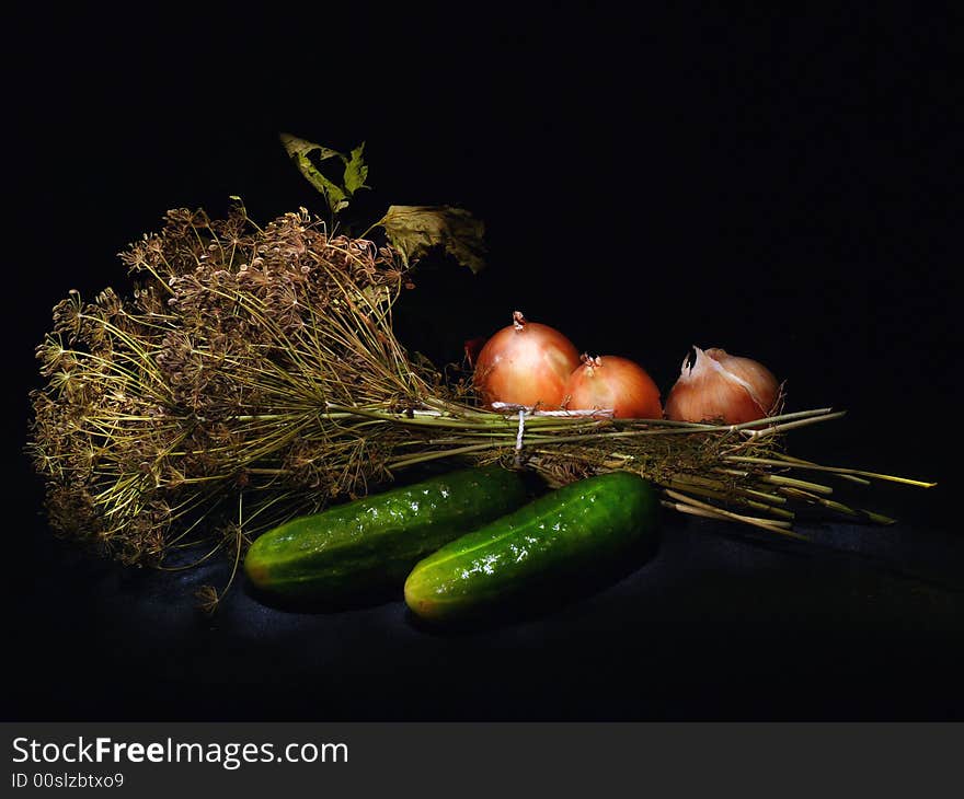 Cucumbers, onions and dill