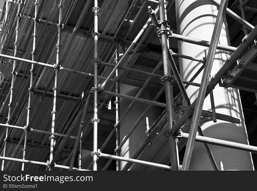 Shadowed scaffoliding and column