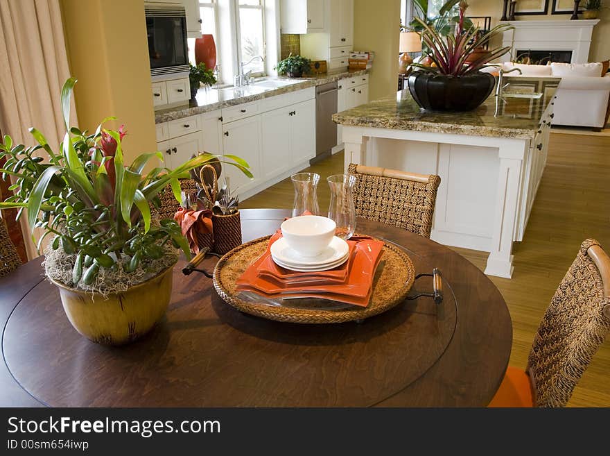 Luxury home breakfast table.