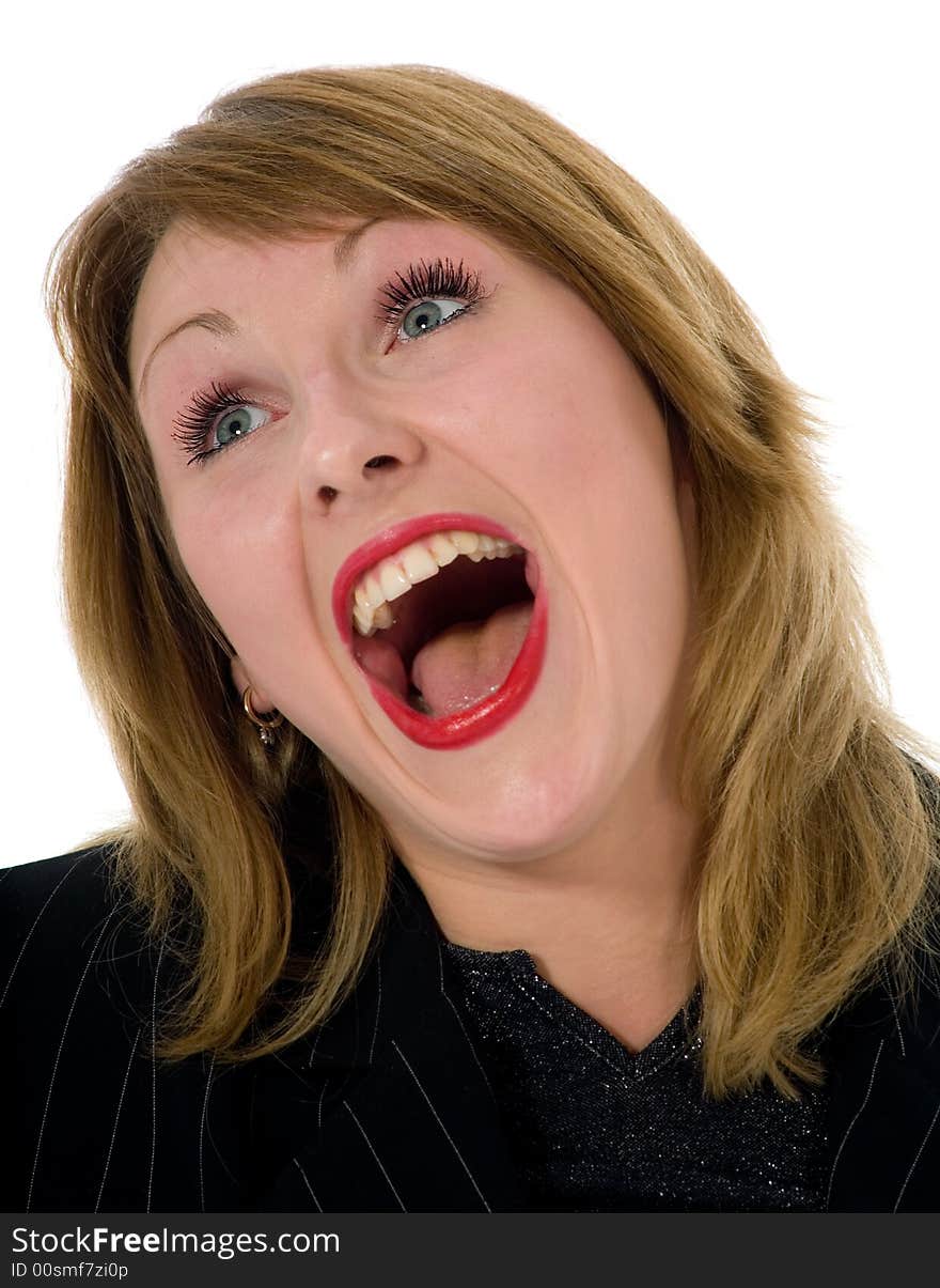 Expressive woman on white background