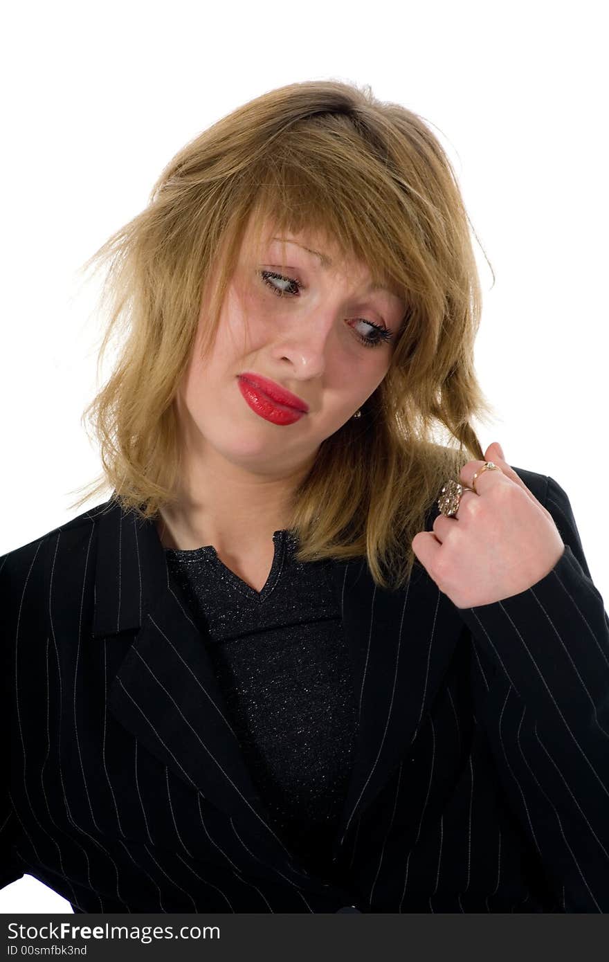 Expressive woman on white background