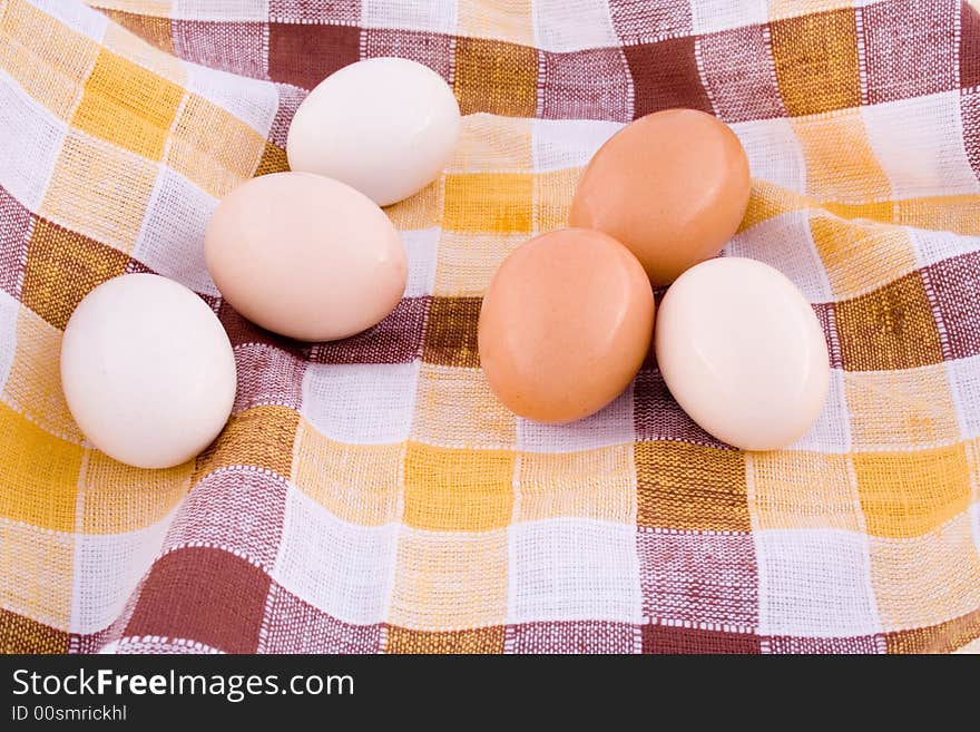 Easter eggs on a tablecloth