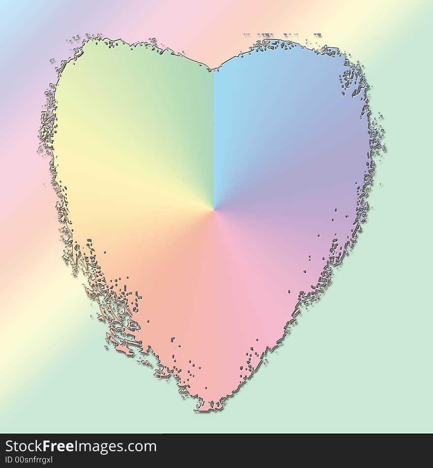 Pastel colored heart on green blue yellow pastel colored heart. Pastel colored heart on green blue yellow pastel colored heart