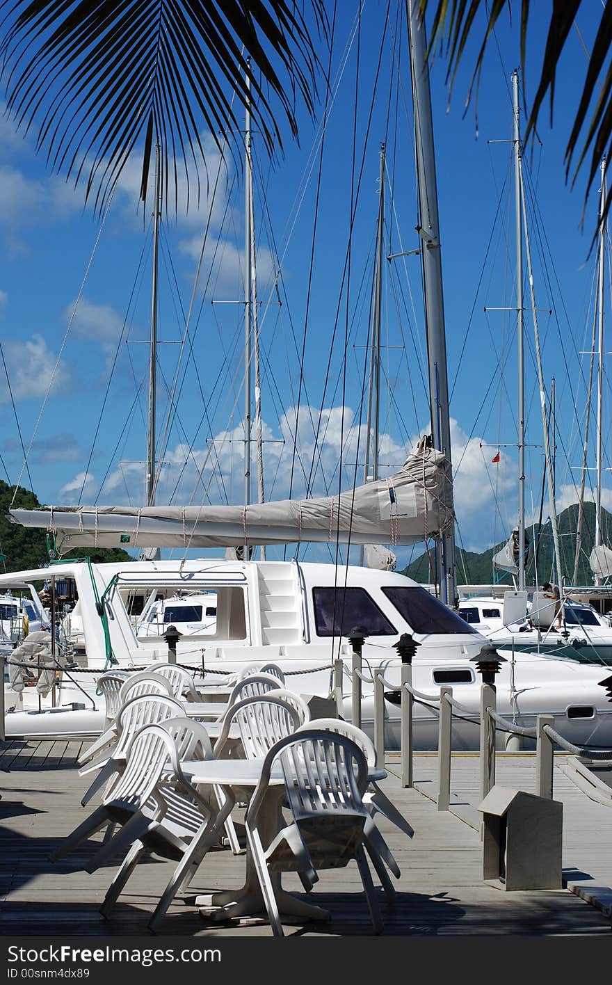 The harbour cafe is not opened yet in Road Town on Tortola island, British Virgin Islands.