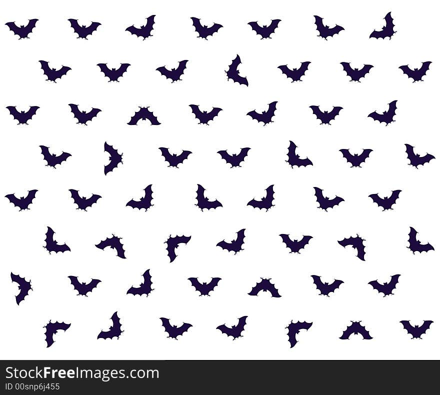 Flying bats background, bats in different positions (vector illustration)