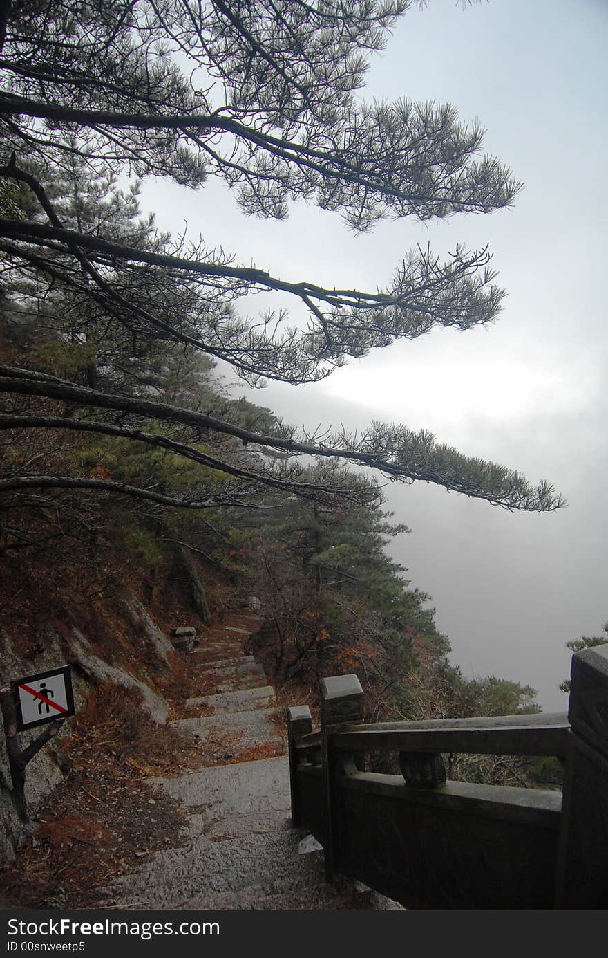 Foggy Mountainscape of Huangshan Mountain. Taken on Feb, 2008