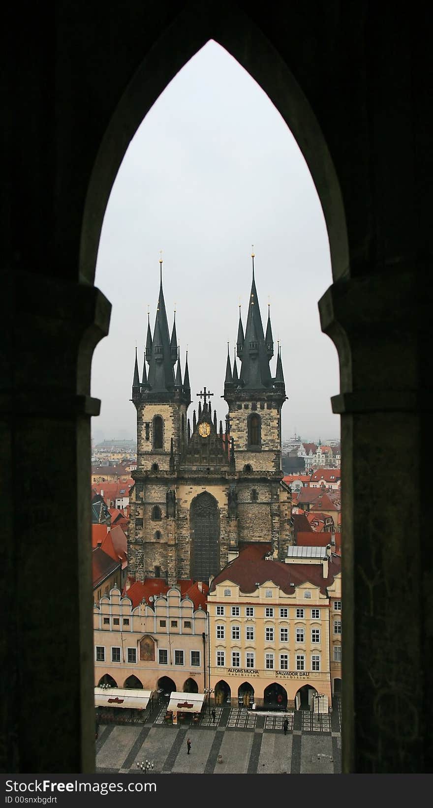 Aerial view of Old Town Square neighborhood in Prague from the top of the town hall