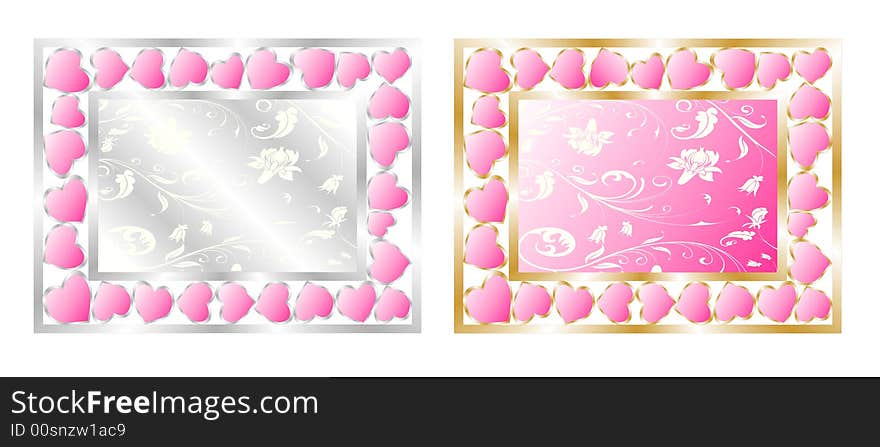 Silver & gold frames, hearts, floral. Silver & gold frames, hearts, floral