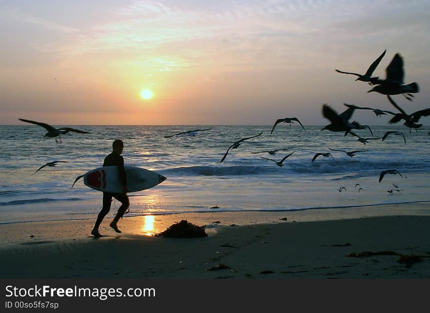 Surfer running on the beach. Surfer running on the beach.