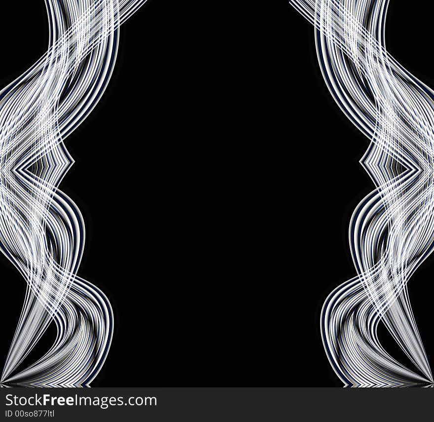 Abstract design of white lines like cables or wires or hot flames of smoke trails isolated on contrasty black copyspace good for technology backgrounds. Abstract design of white lines like cables or wires or hot flames of smoke trails isolated on contrasty black copyspace good for technology backgrounds