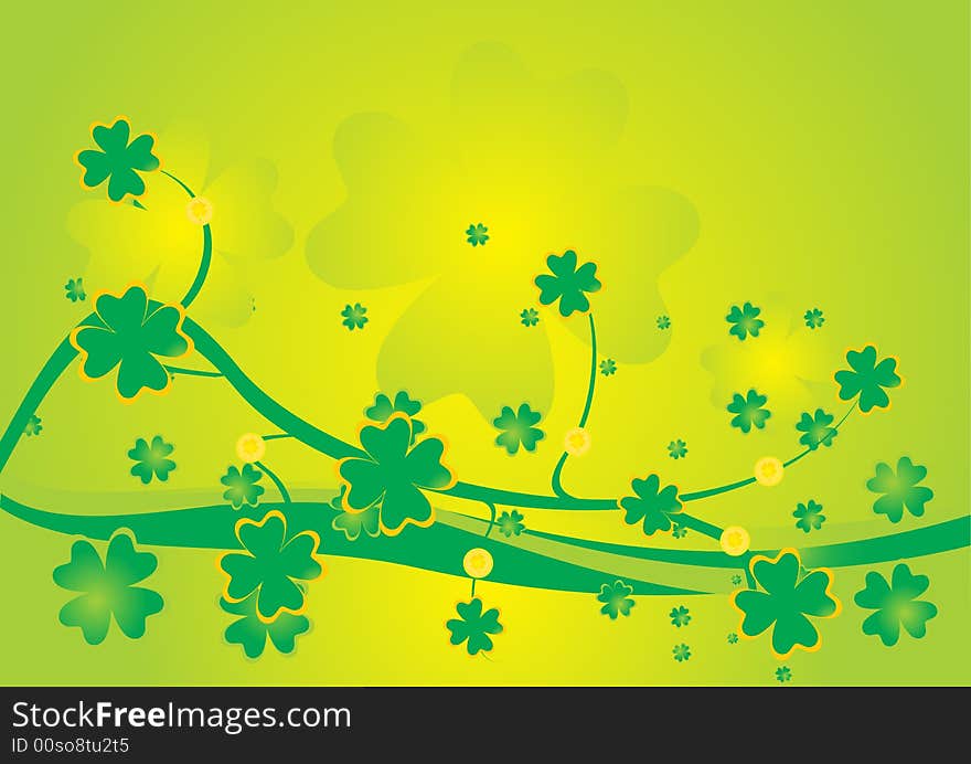 Green clover shapes design with small gold coins. Green clover shapes design with small gold coins