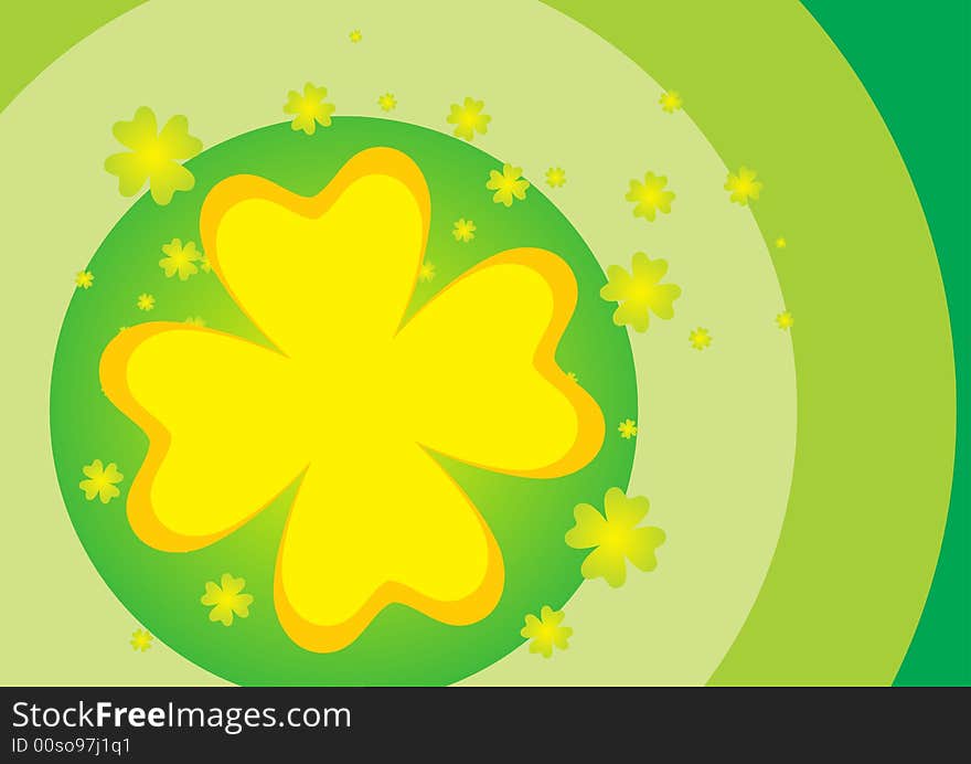 Big gold clover on green circle background