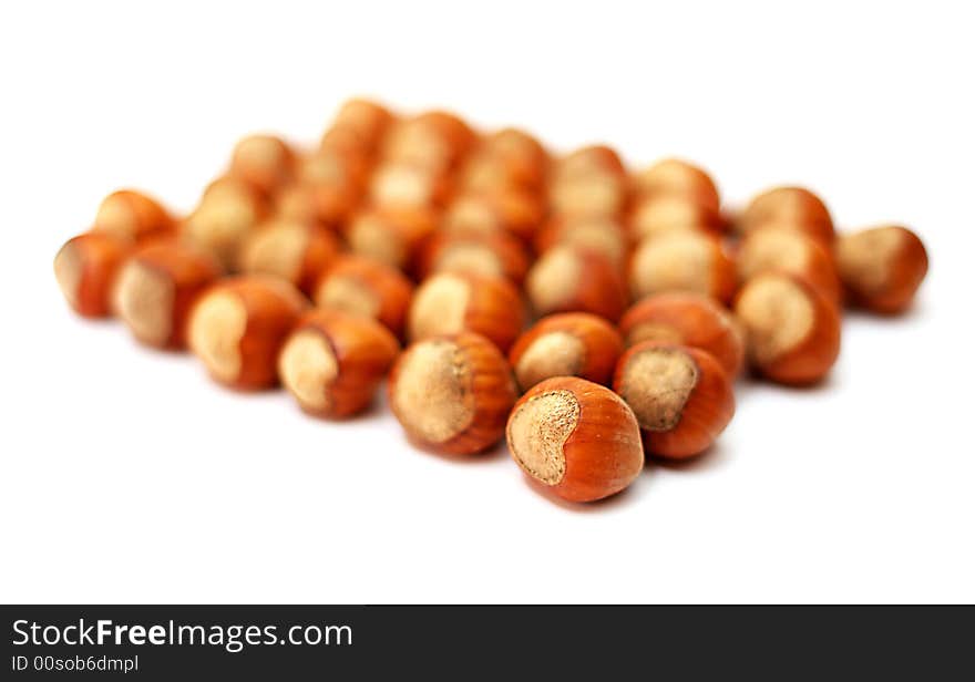 Hazelnuts on a white background