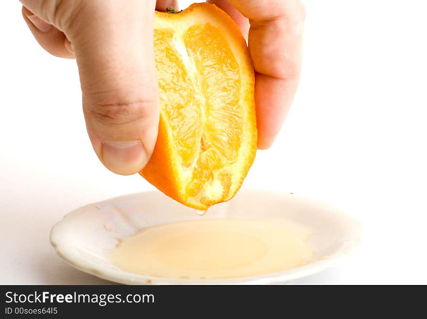 Juicy orange in the hand