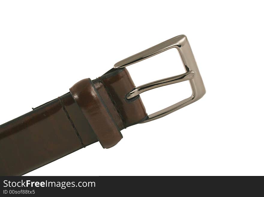 Isolated brown leather belt with buckle