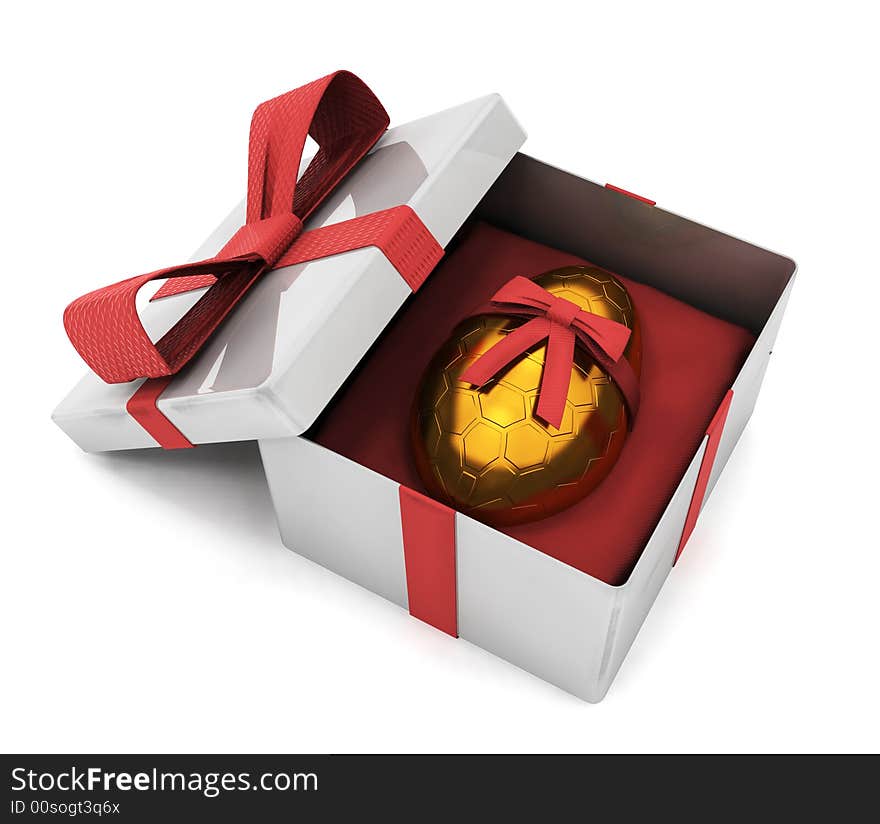 3D render of an Easter egg in gift wrapped box