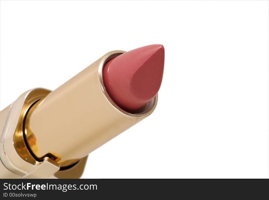 Red lipstick isolated on white close-up shot