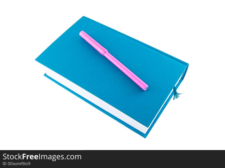 Blue book and marker isolated on a white background