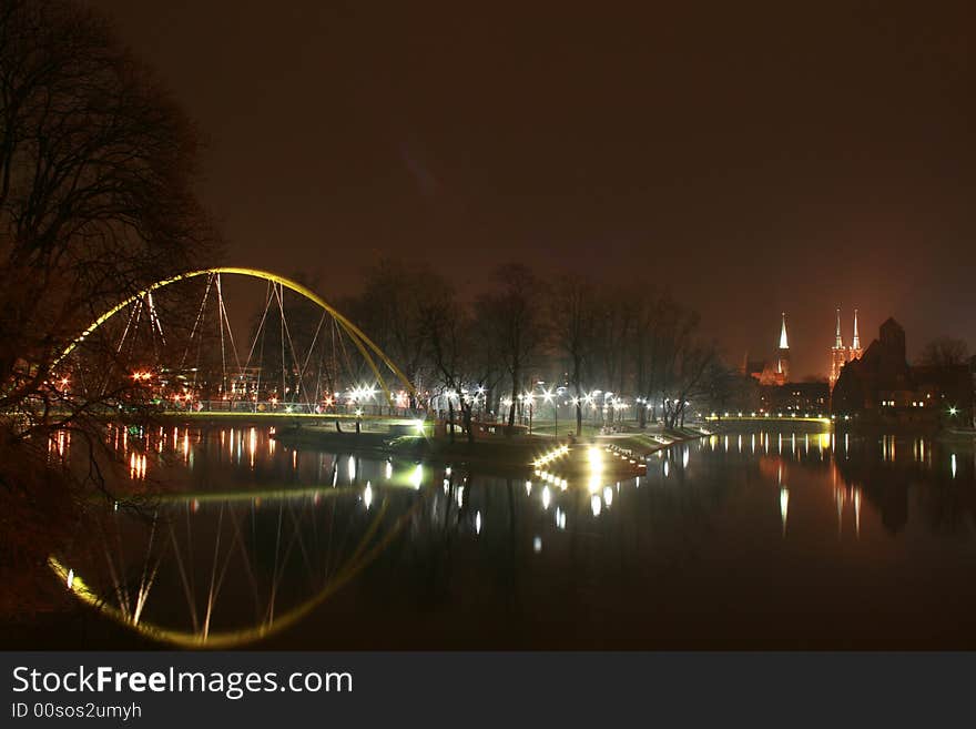 Slodowa island in Wroclaw, nightshot