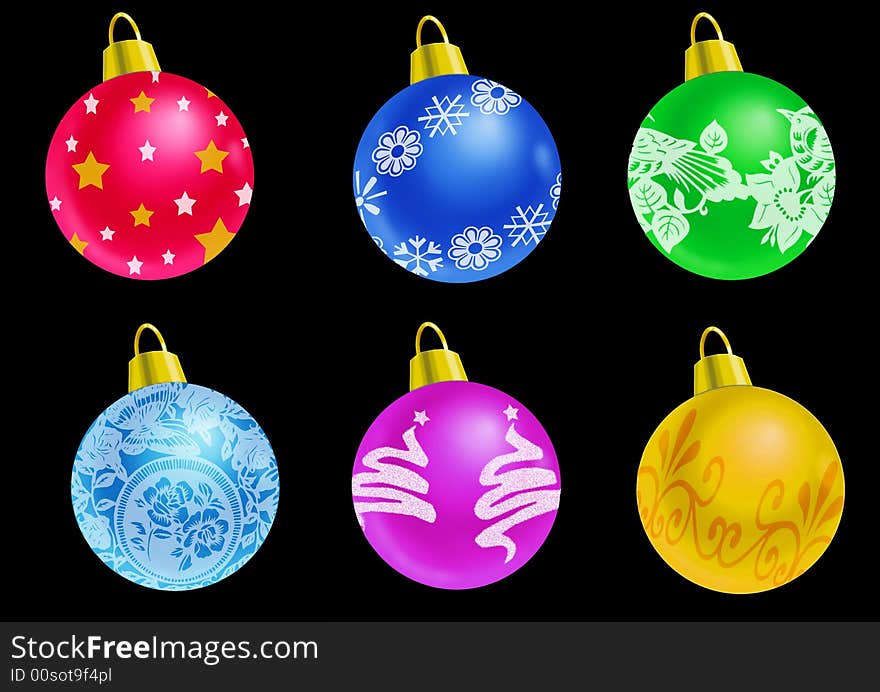 Set of Christmas balls - Black background