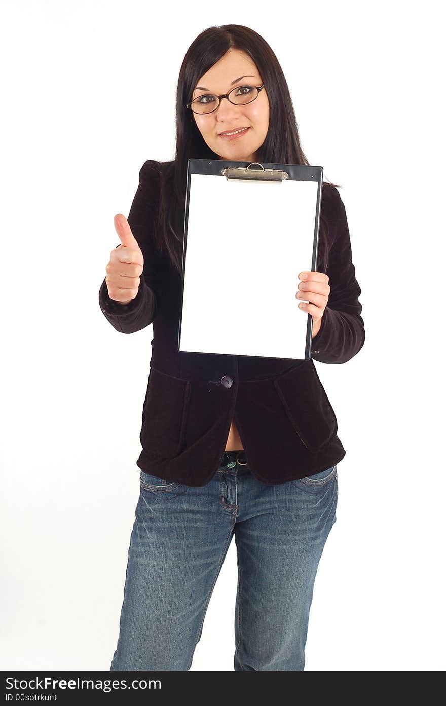 Woman holding a banner