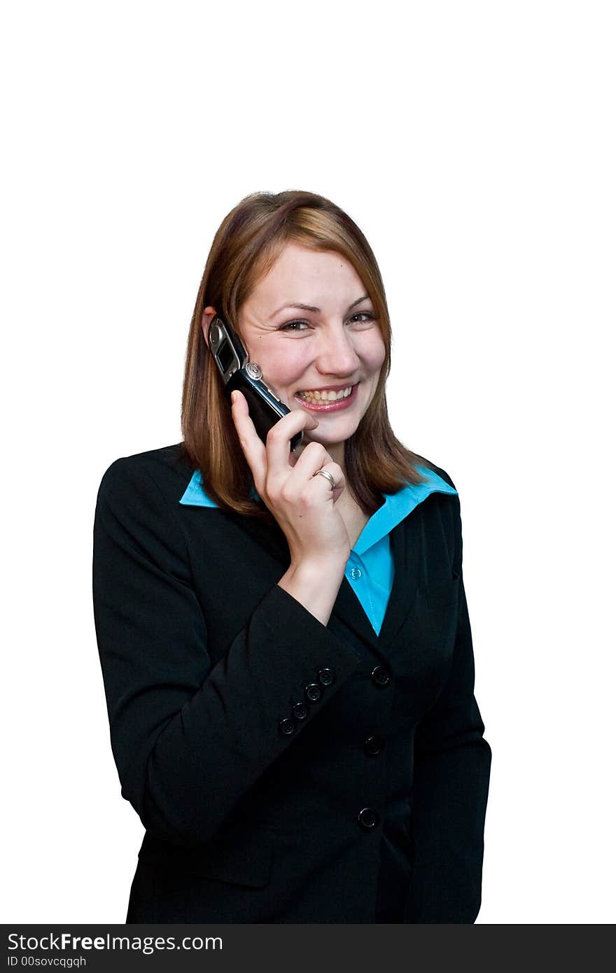 Business woman in a suit with a phone. Business woman in a suit with a phone