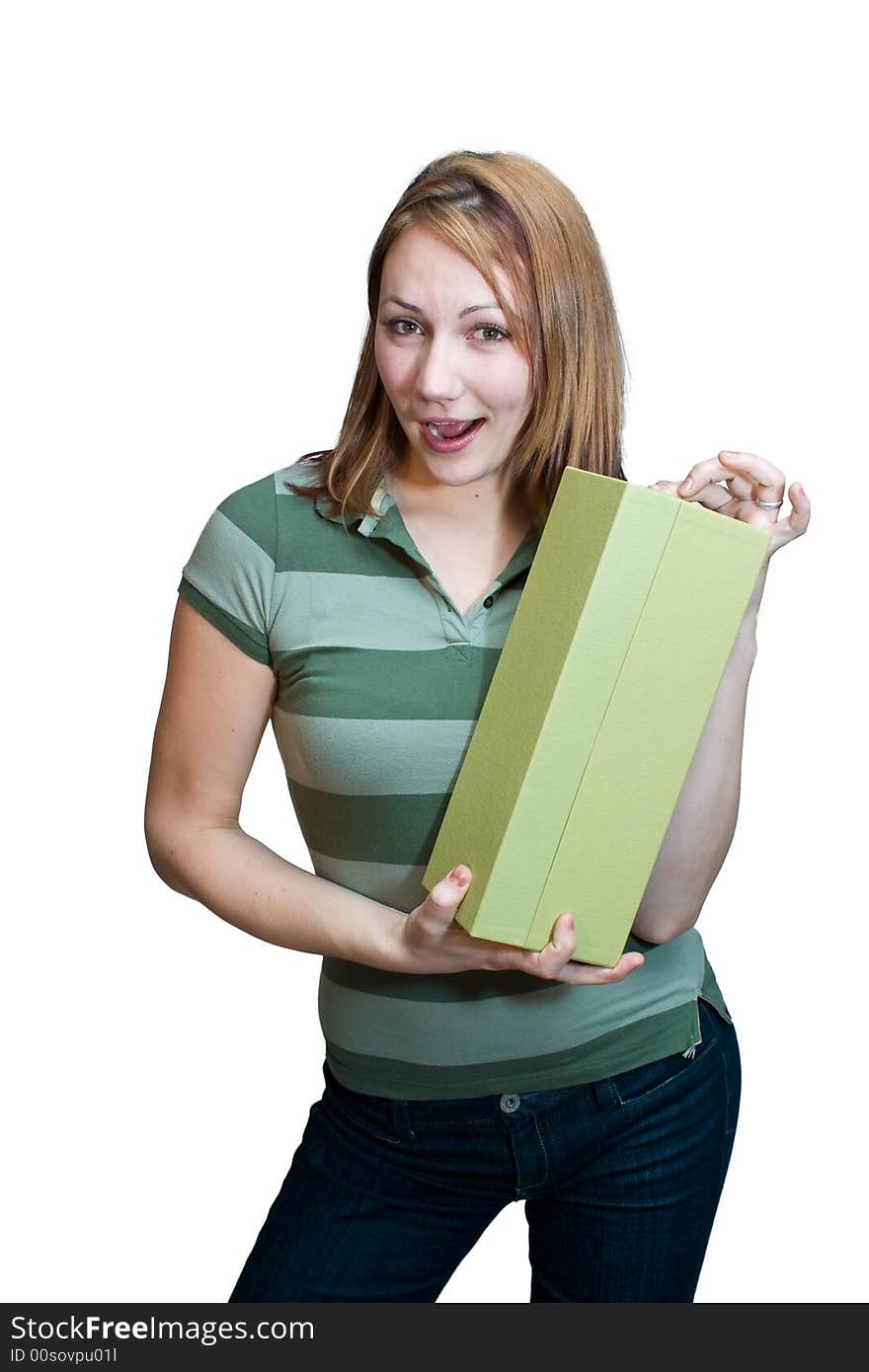 Woman holding a mystery box. Woman holding a mystery box